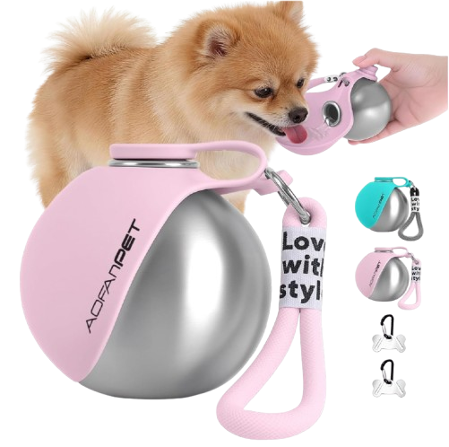 Gourde voyage inox chien chat — Bol intégré anti-fuite & Distributeur sacs | AnimParadis