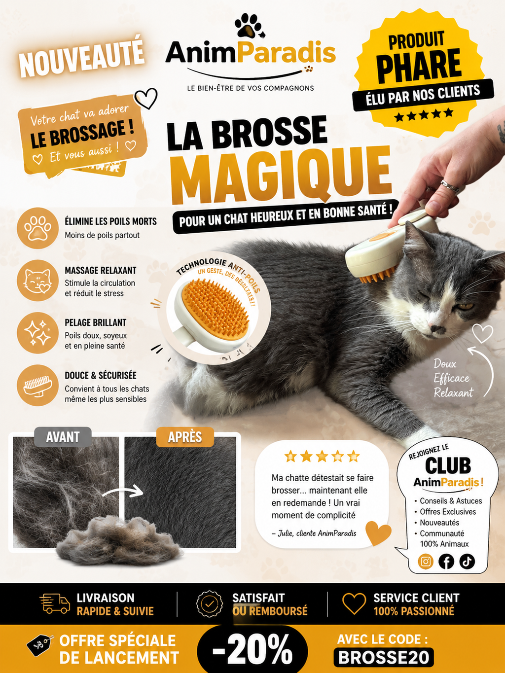 Brosse de Toilettage 3 en 1 - Toilettage relaxant à la maison