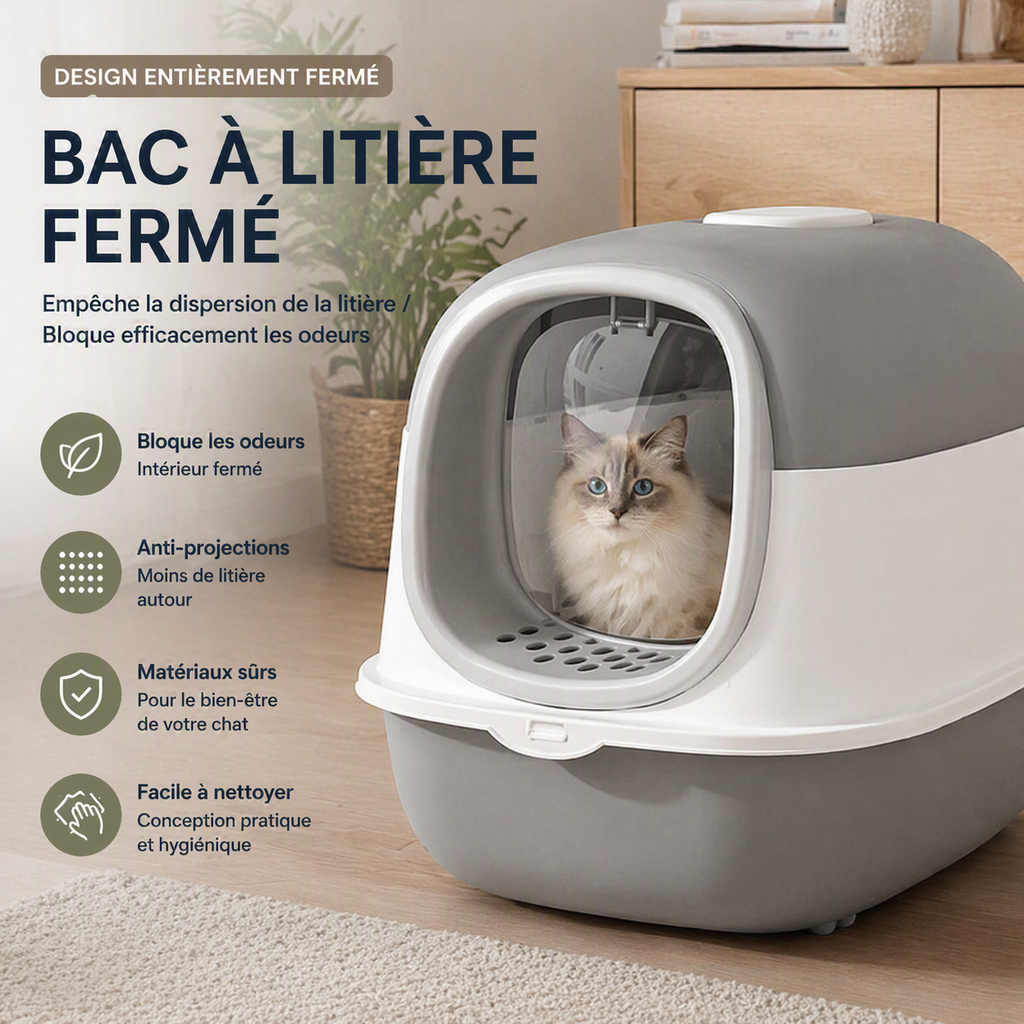 Bac à litière antibactérien fermé pour chat — Anti-odeurs