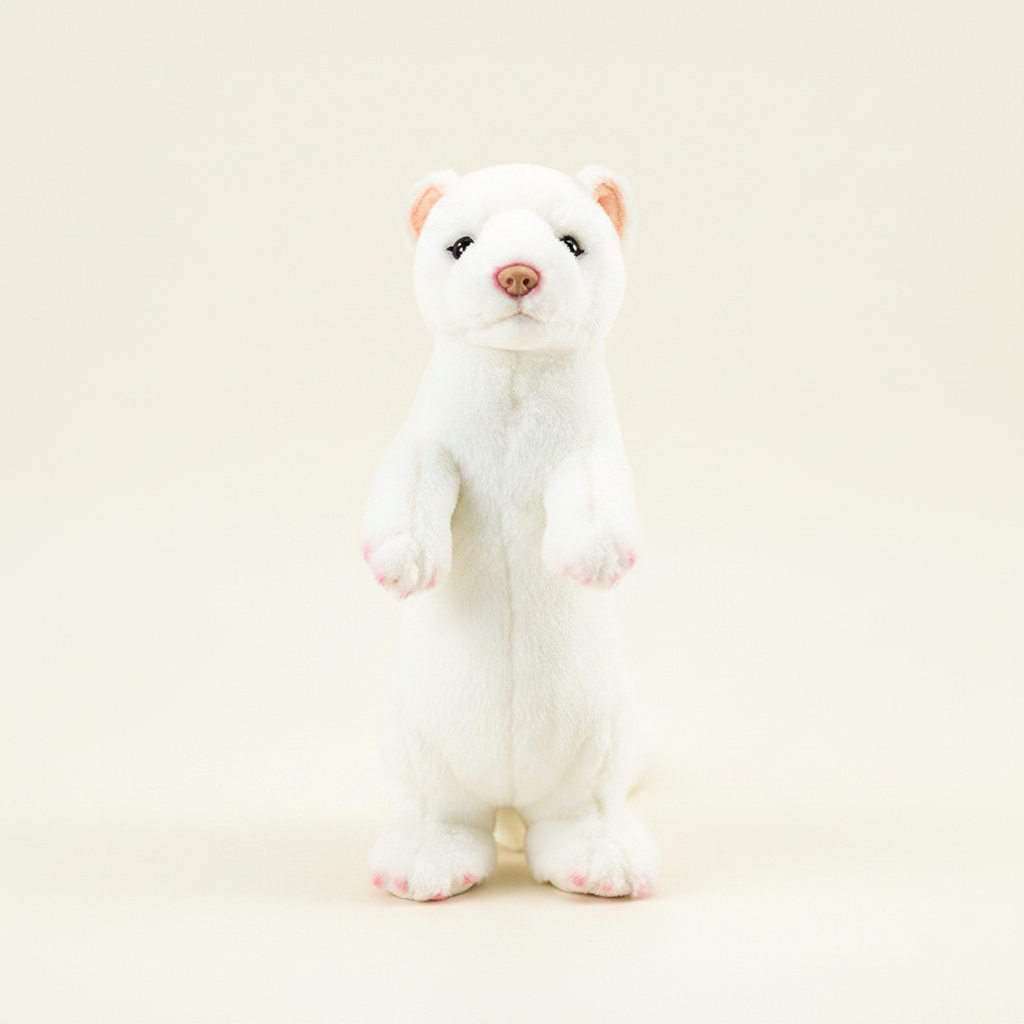 Peluche furet blanc fond crème